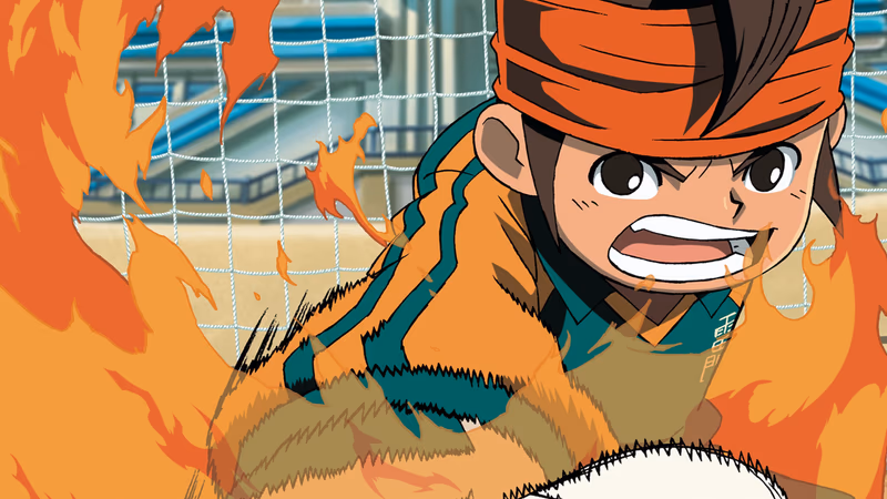Les personnages d'Inazuma Eleven sur un terrain de football